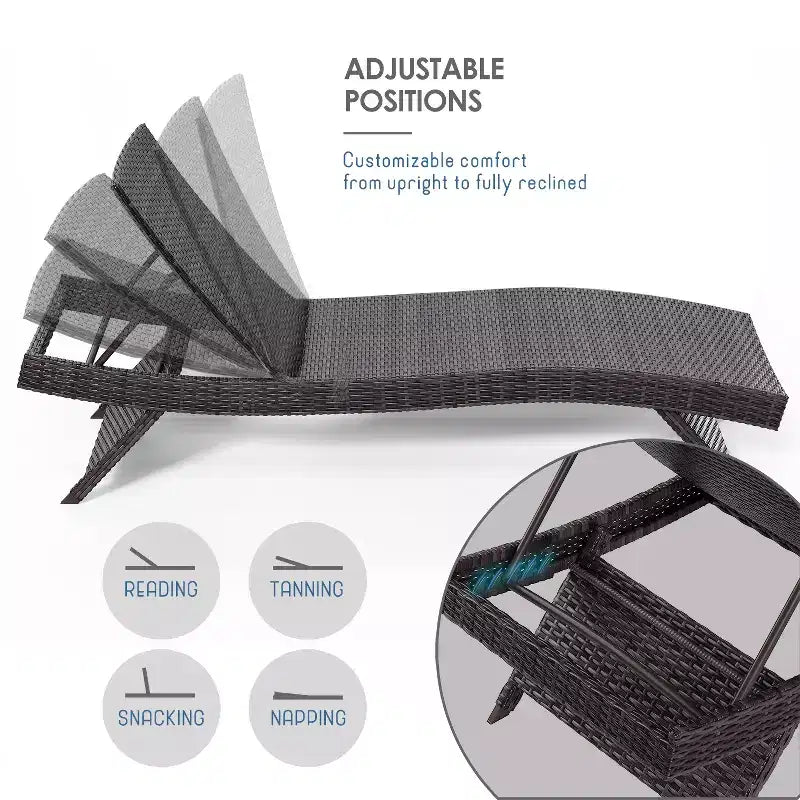 Chaise longue de jardin en osier avec dossier inclinable