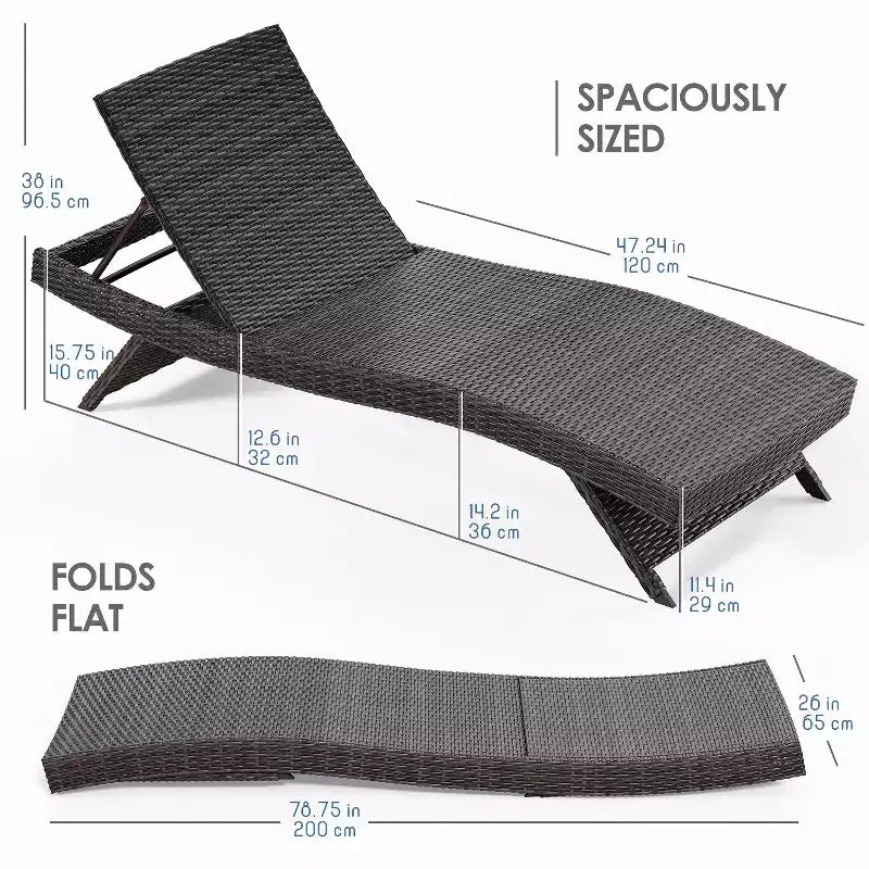 Chaise longue de jardin en osier avec dossier inclinable
