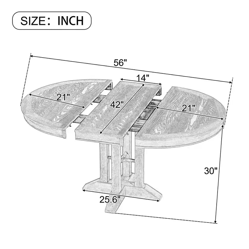Table à manger à rallonge en bois de style rustique sur pied central, avec rallonge de 35,5 cm