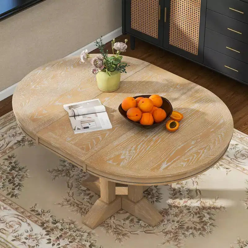 Table à manger à rallonge en bois de style rustique sur pied central, avec rallonge de 35,5 cm