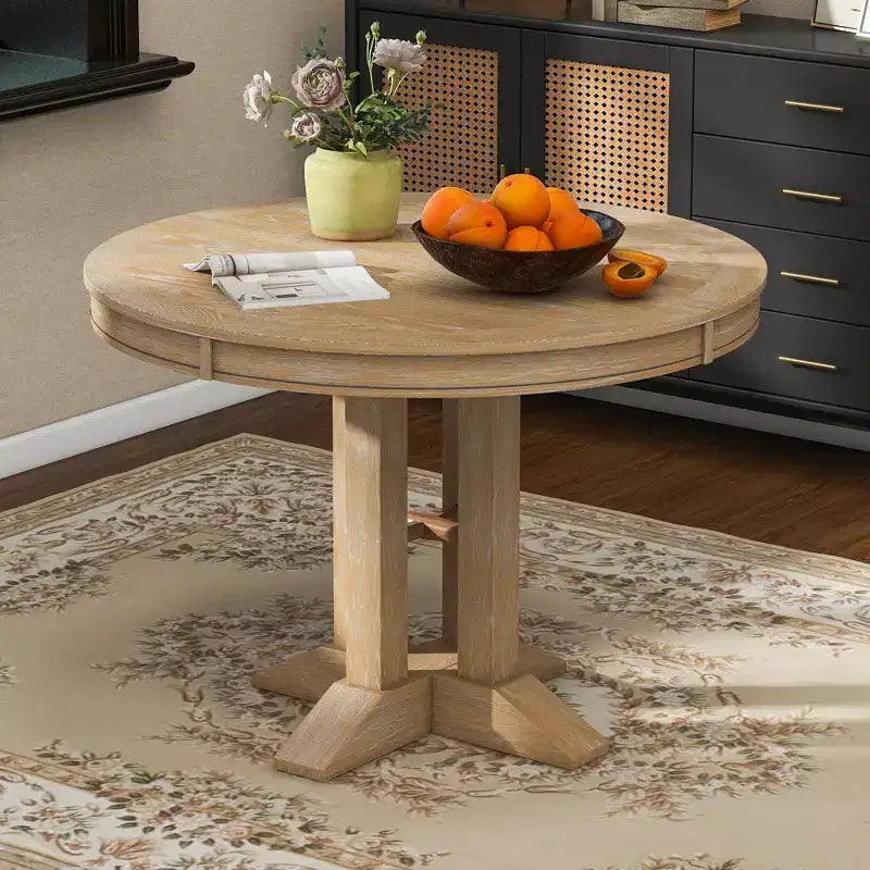 Table à manger à rallonge en bois de style rustique sur pied central, avec rallonge de 35,5 cm