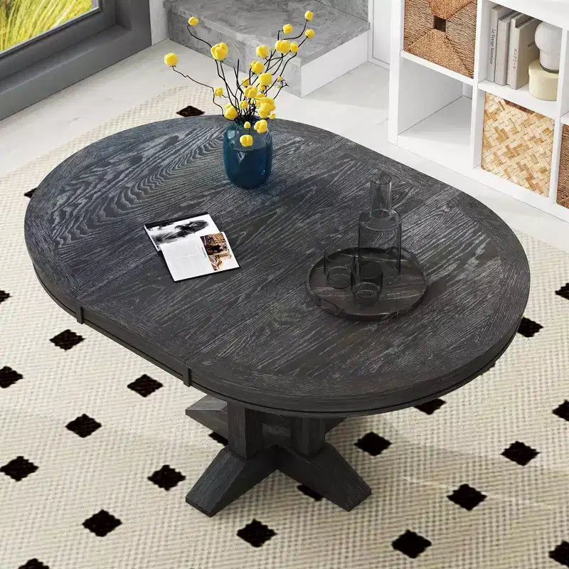 Table à manger à rallonge en bois de style rustique sur pied central, avec rallonge de 35,5 cm