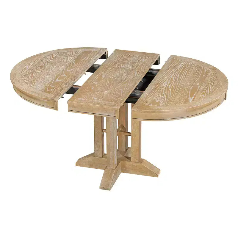 Table à manger à rallonge en bois de style rustique sur pied central, avec rallonge de 35,5 cm