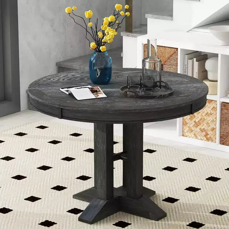 Table à manger à rallonge en bois de style rustique sur pied central, avec rallonge de 35,5 cm