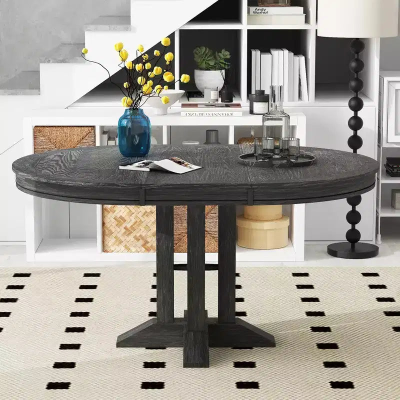 Table à manger à rallonge en bois de style rustique sur pied central, avec rallonge de 35,5 cm