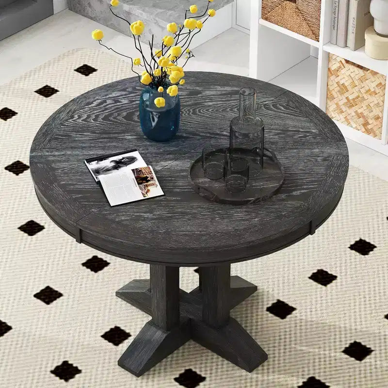 Table à manger à rallonge en bois de style rustique sur pied central, avec rallonge de 35,5 cm