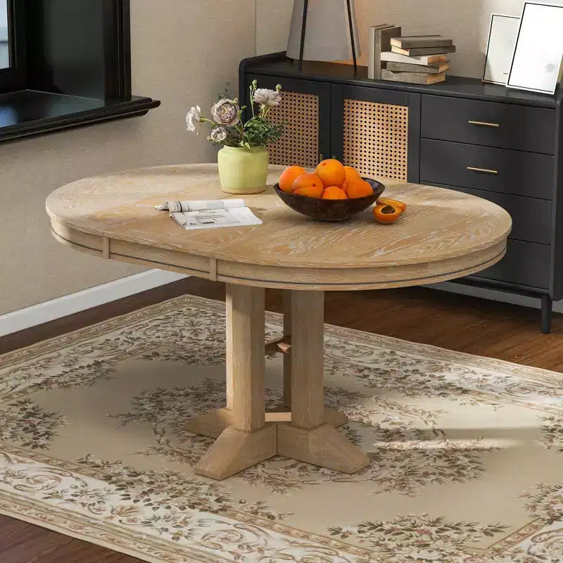 Table à manger à rallonge en bois de style rustique sur pied central, avec rallonge de 35,5 cm