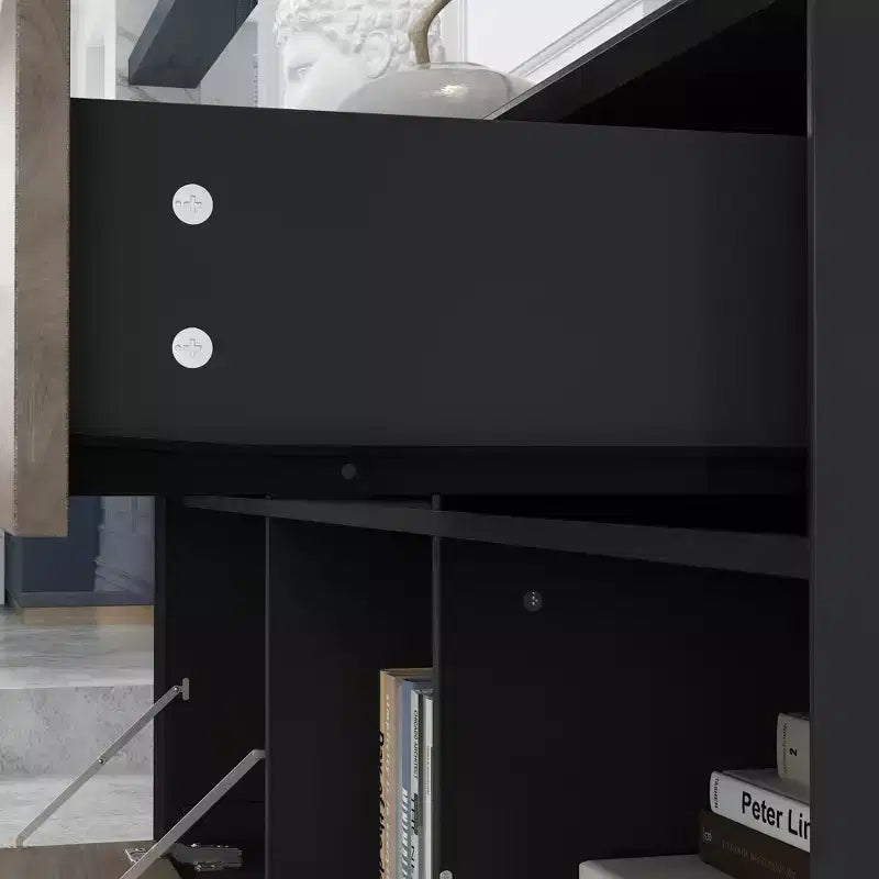 Meuble TV 2 portes avec porte abattante, gris, style moderne