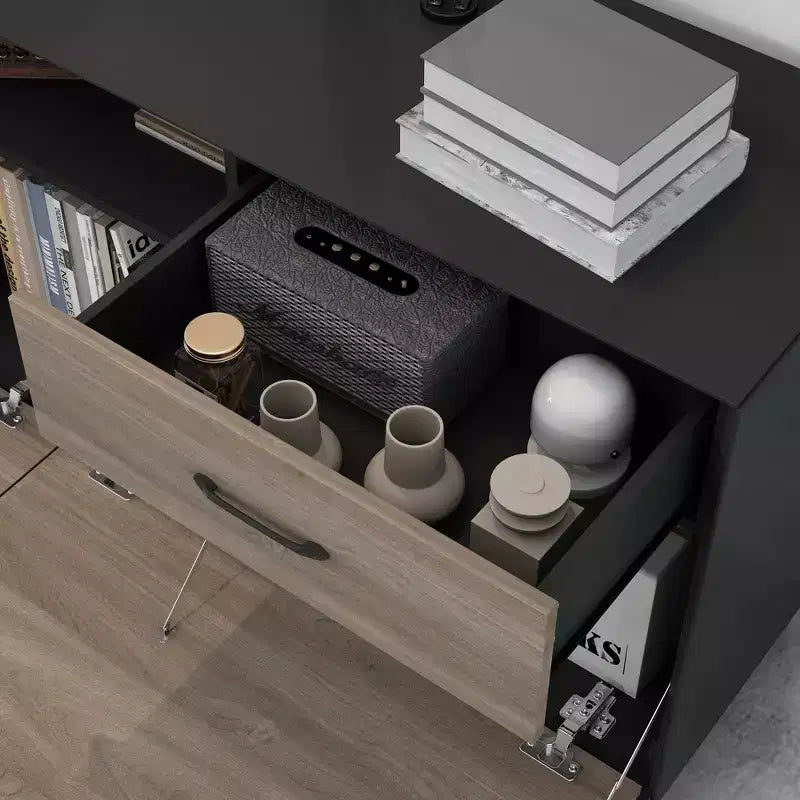 Meuble TV 2 portes avec porte abattante, gris, style moderne