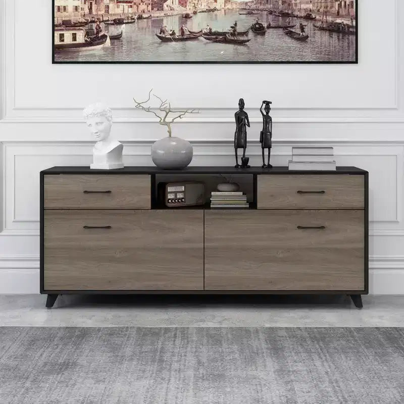 Meuble TV 2 portes avec porte abattante, gris, style moderne