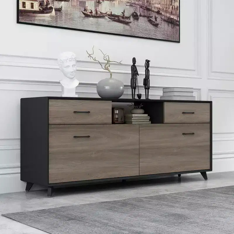 Meuble TV 2 portes avec porte abattante, gris, style moderne