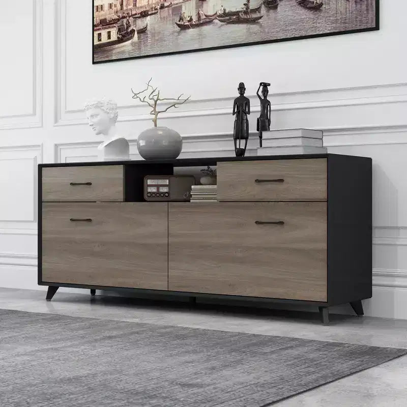 Meuble TV 2 portes avec porte abattante, gris, style moderne