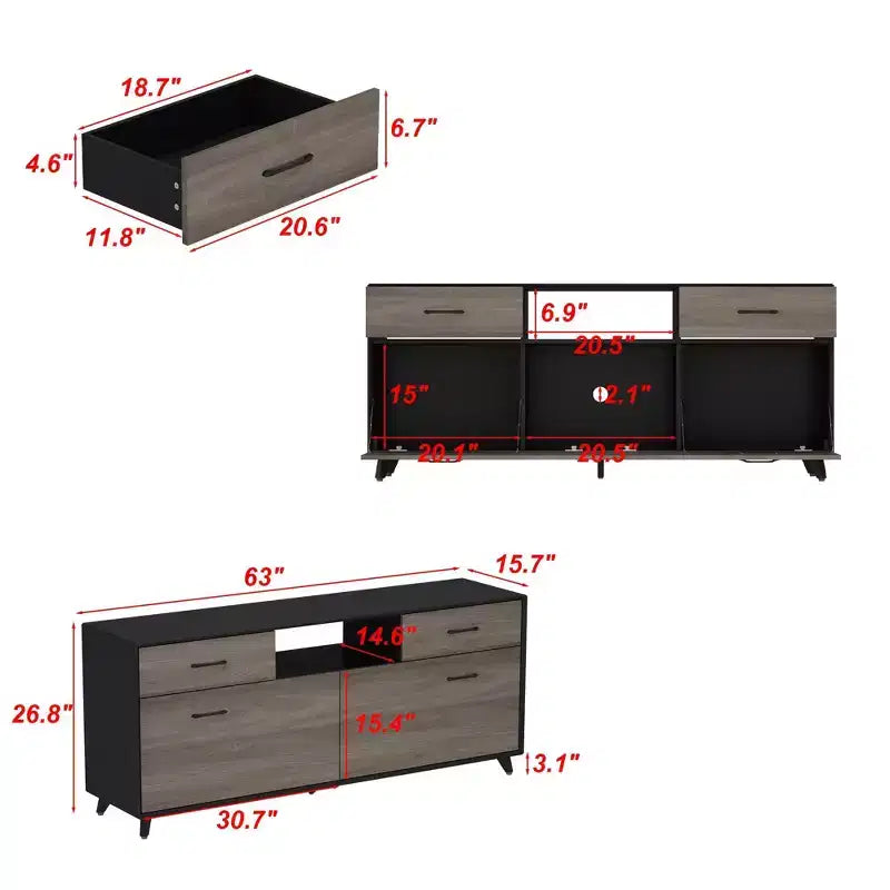 Meuble TV 2 portes avec porte abattante, gris, style moderne