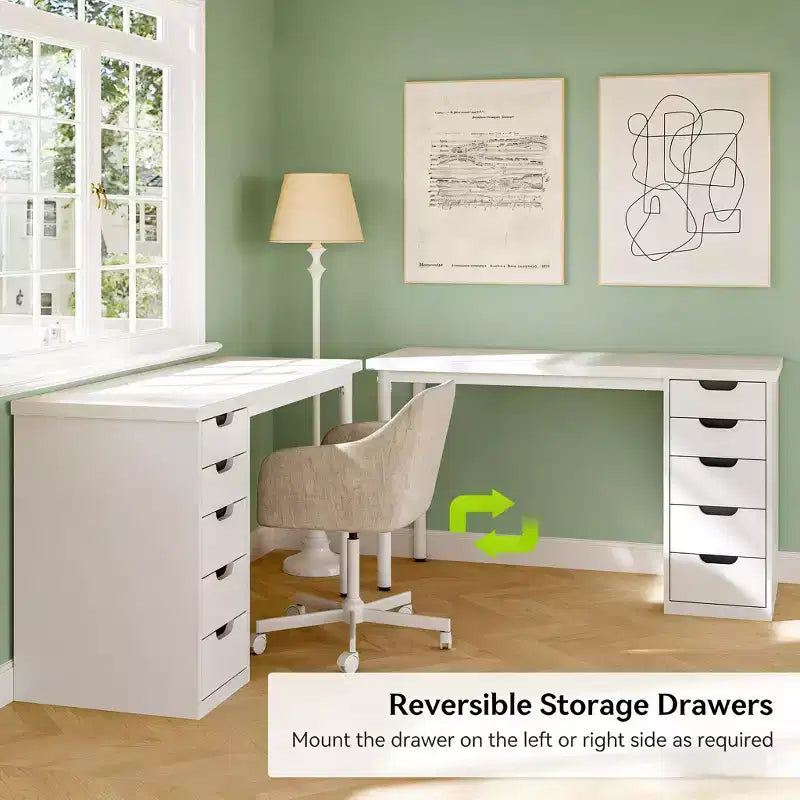 Bureau d'ordinateur 47" avec 5 tiroirs, Blanc