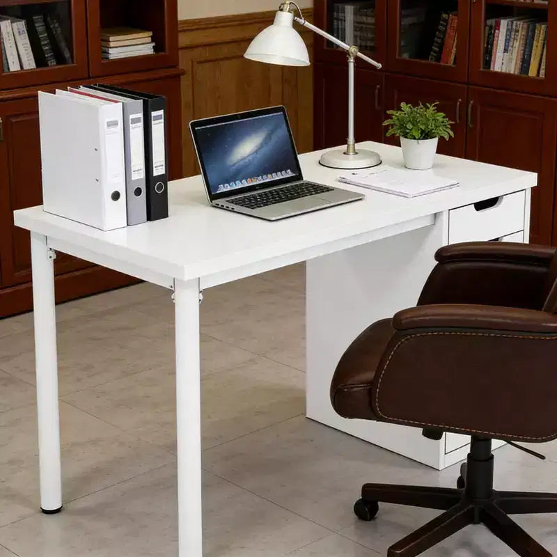 Bureau d'ordinateur 47" avec 5 tiroirs, Blanc
