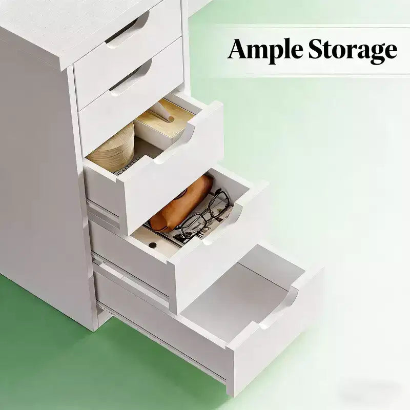 Bureau d'ordinateur 47" avec 5 tiroirs, Blanc
