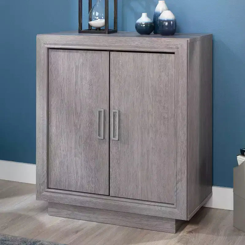 Meuble bas de bureau 2 portes avec étagère réglable, chêne cendre