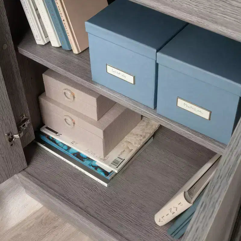 Meuble bas de bureau 2 portes avec étagère réglable, chêne cendre