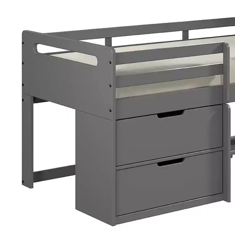 Lit double mezzanine de 77" avec tiroir sous le lit, finition grise