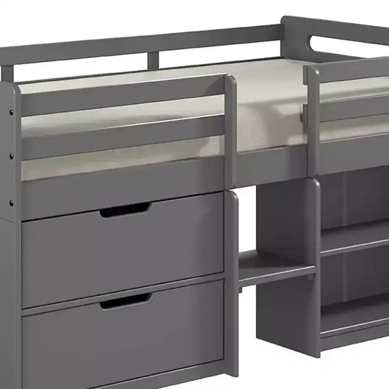 Lit double mezzanine de 77" avec tiroir sous le lit, finition grise
