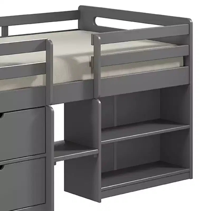 Lit double mezzanine de 77" avec tiroir sous le lit, finition grise