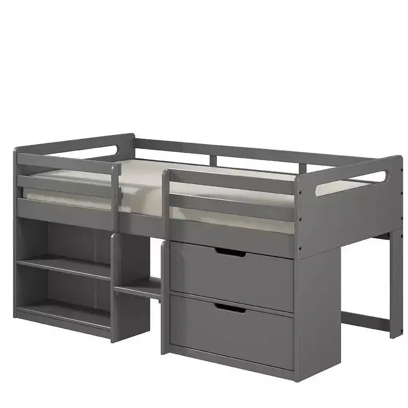 Lit double mezzanine de 77" avec tiroir sous le lit, finition grise