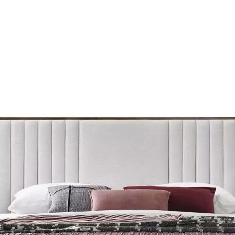 Lit plateforme California King 87,4", Chenille gris clair, Fini noyer