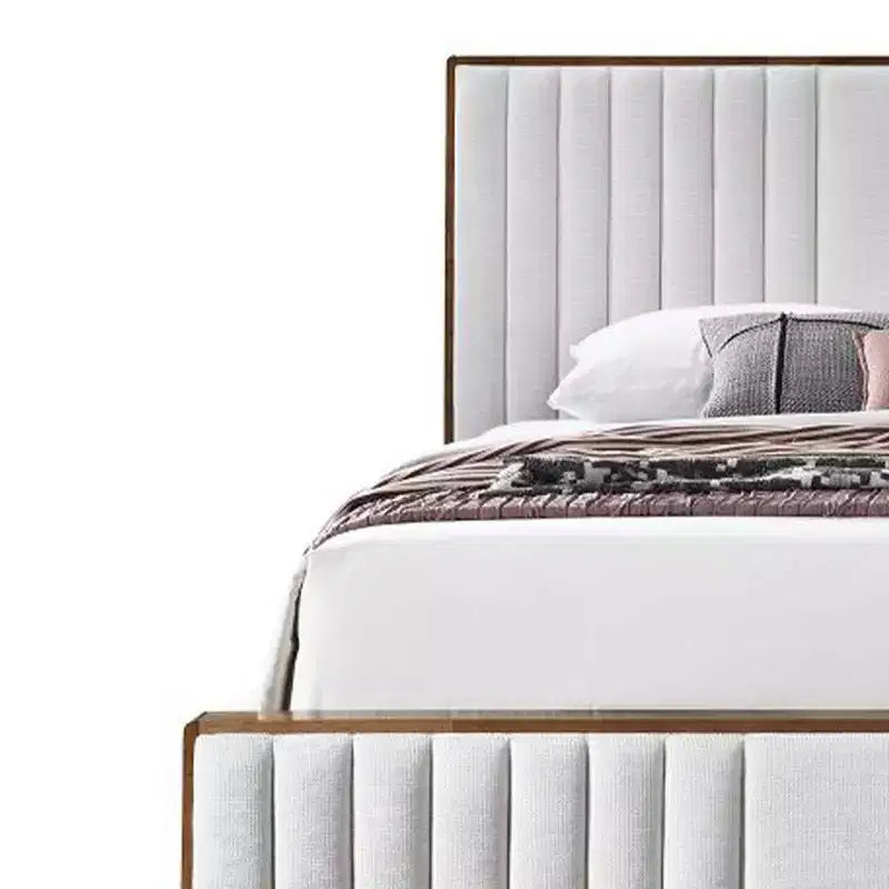 Lit plateforme California King 87,4", Chenille gris clair, Fini noyer
