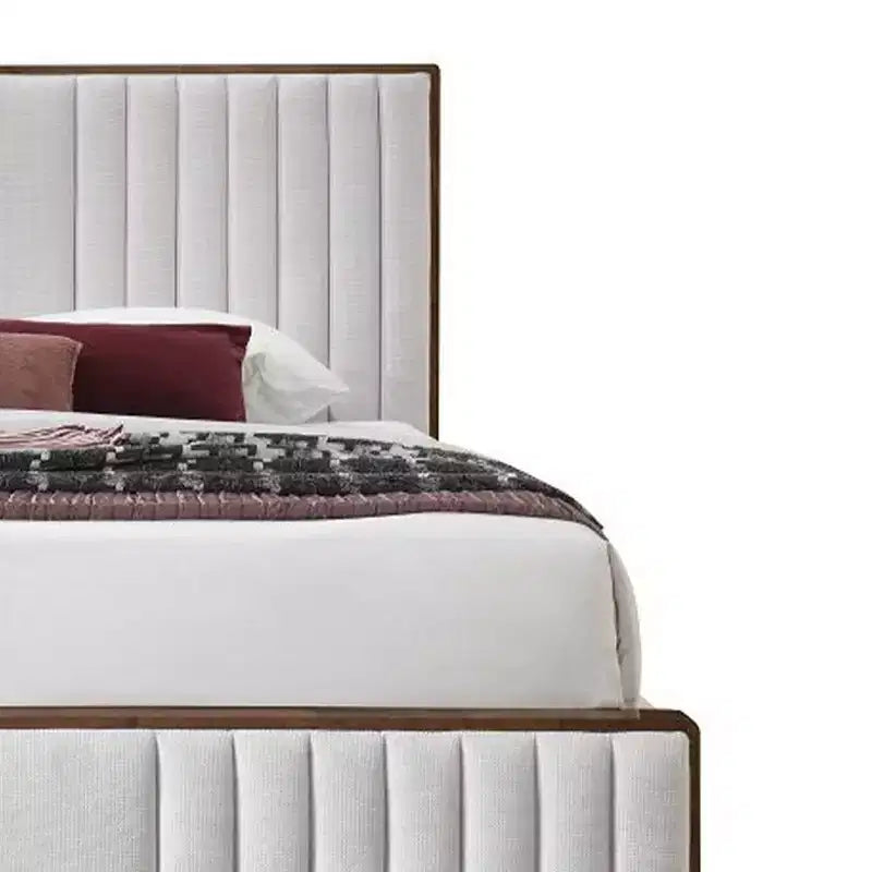Lit plateforme California King 87,4", Chenille gris clair, Fini noyer