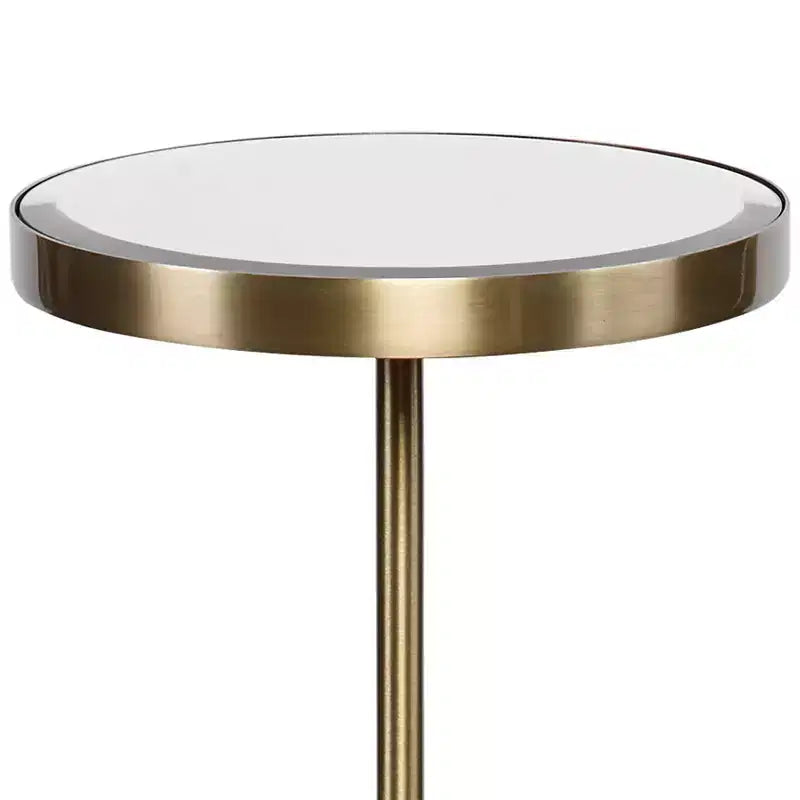 Table d'appoint ronde moderne en laiton brossé, 29,8 cm de large, plateau miroir doré