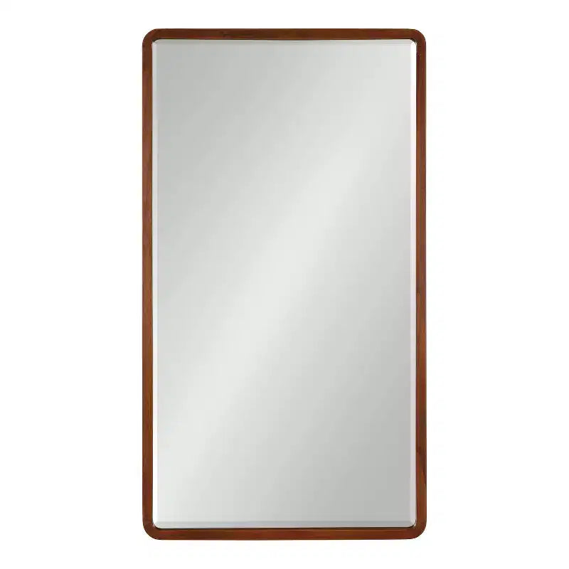Miroir mural rectangulaire en bois à bords arrondis, finition naturelle Mid-Century