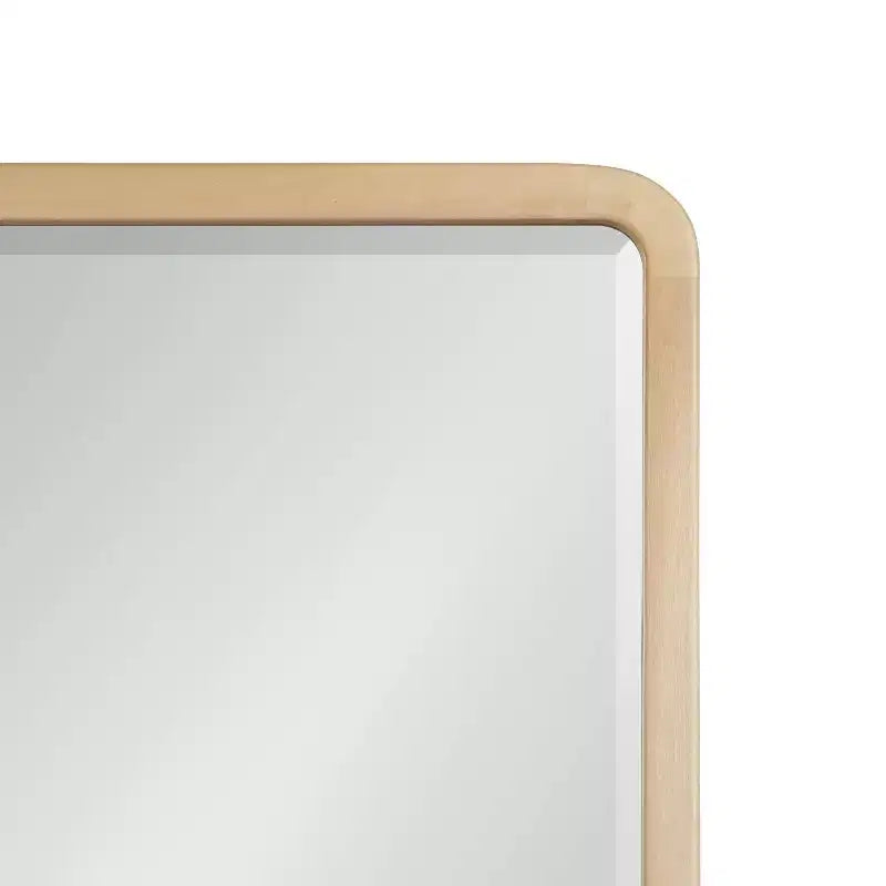 Miroir mural rectangulaire en bois à bords arrondis, finition naturelle Mid-Century