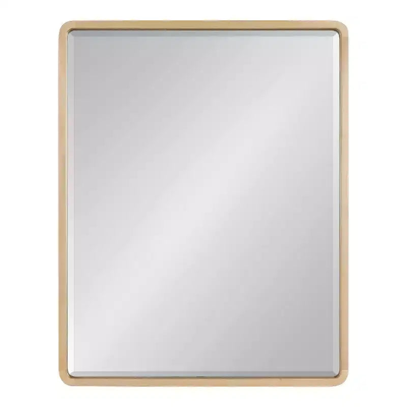 Miroir mural rectangulaire en bois à bords arrondis, finition naturelle Mid-Century