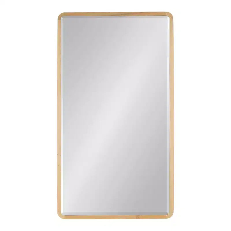 Miroir mural rectangulaire en bois à bords arrondis, finition naturelle Mid-Century