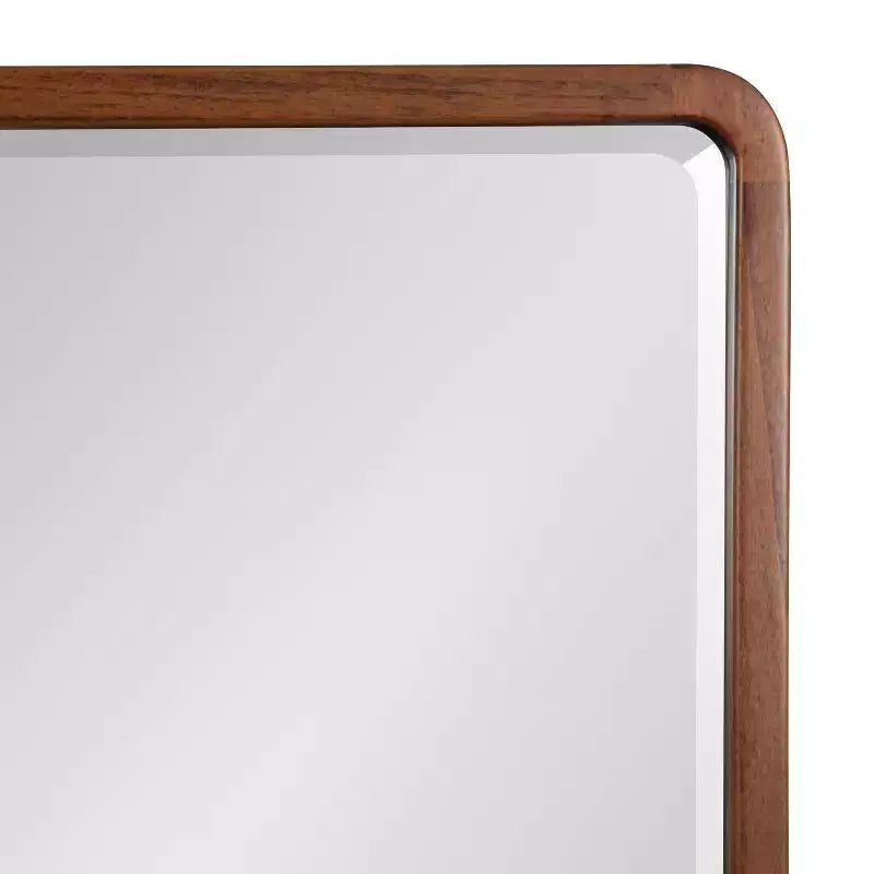 Miroir mural rectangulaire en bois à bords arrondis, finition naturelle Mid-Century