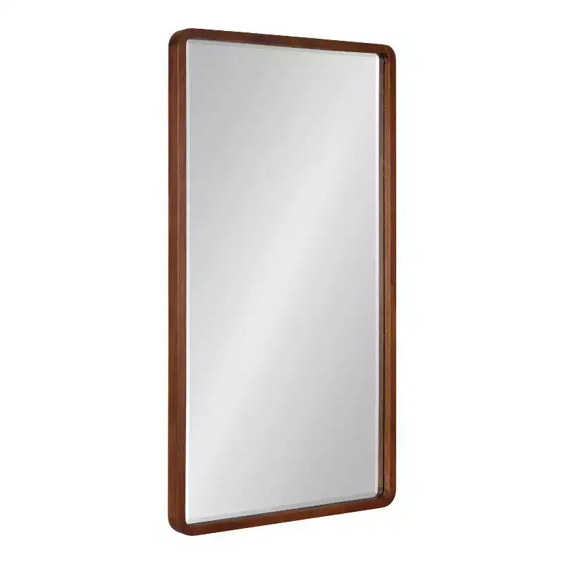 Miroir mural rectangulaire en bois à bords arrondis, finition naturelle Mid-Century