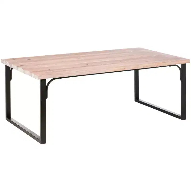 Table basse rectangulaire, marron, en bois de sapin et cadre en fer