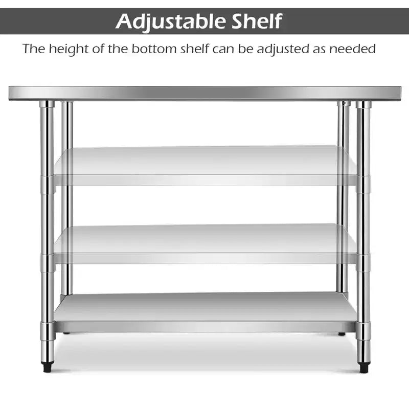 Table de travail en acier inoxydable avec étagères supérieures, 122 x 61 cm