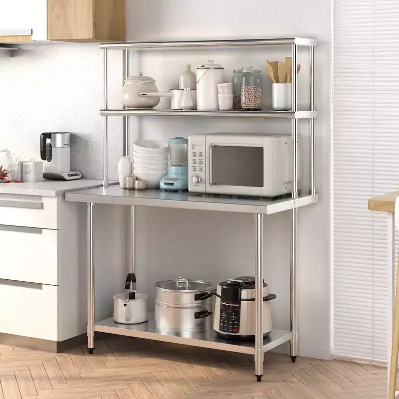 Table de travail en acier inoxydable avec étagères supérieures, 122 x 61 cm