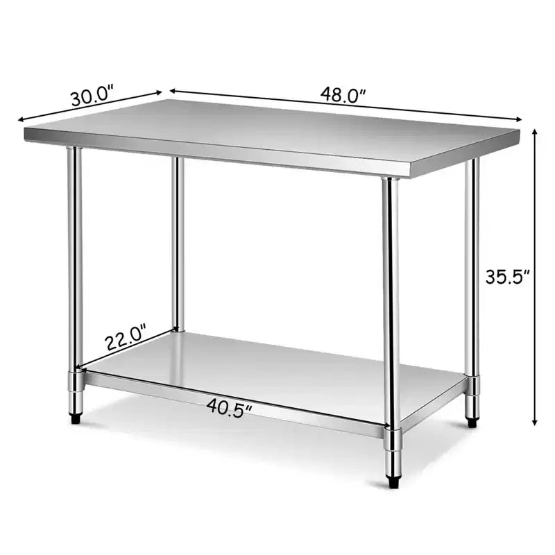 Table de travail en acier inoxydable avec étagères supérieures, 122 x 61 cm