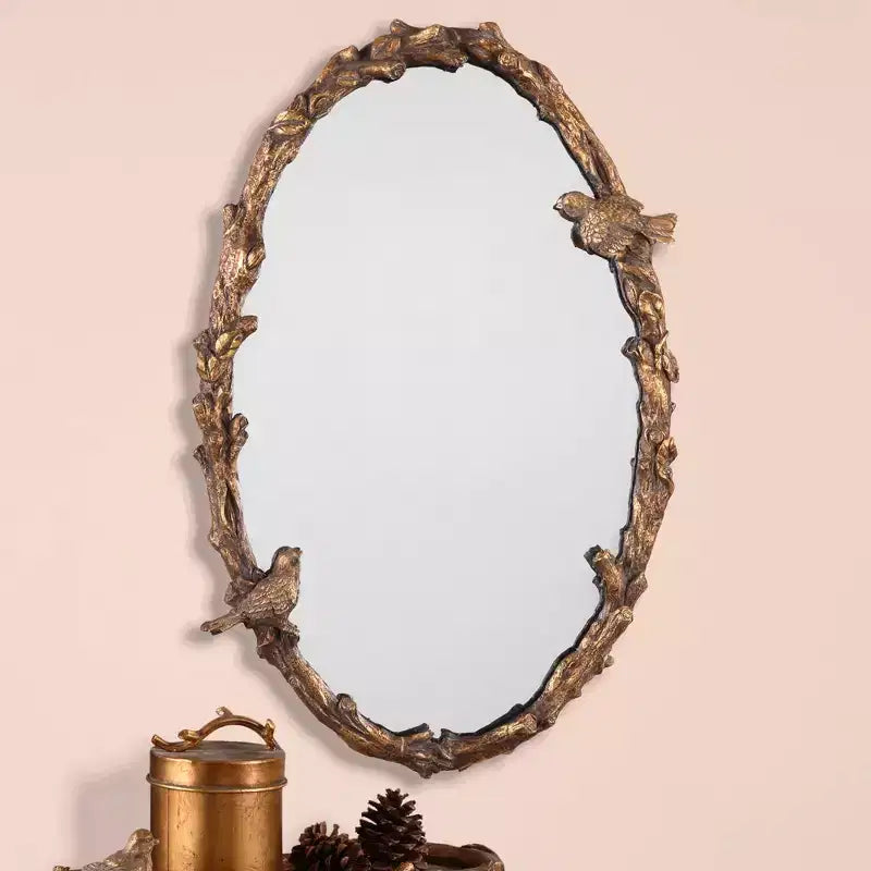 Miroir mural ovale de courtoisie, cadre en métal gris doré antique rustique, 23" de large