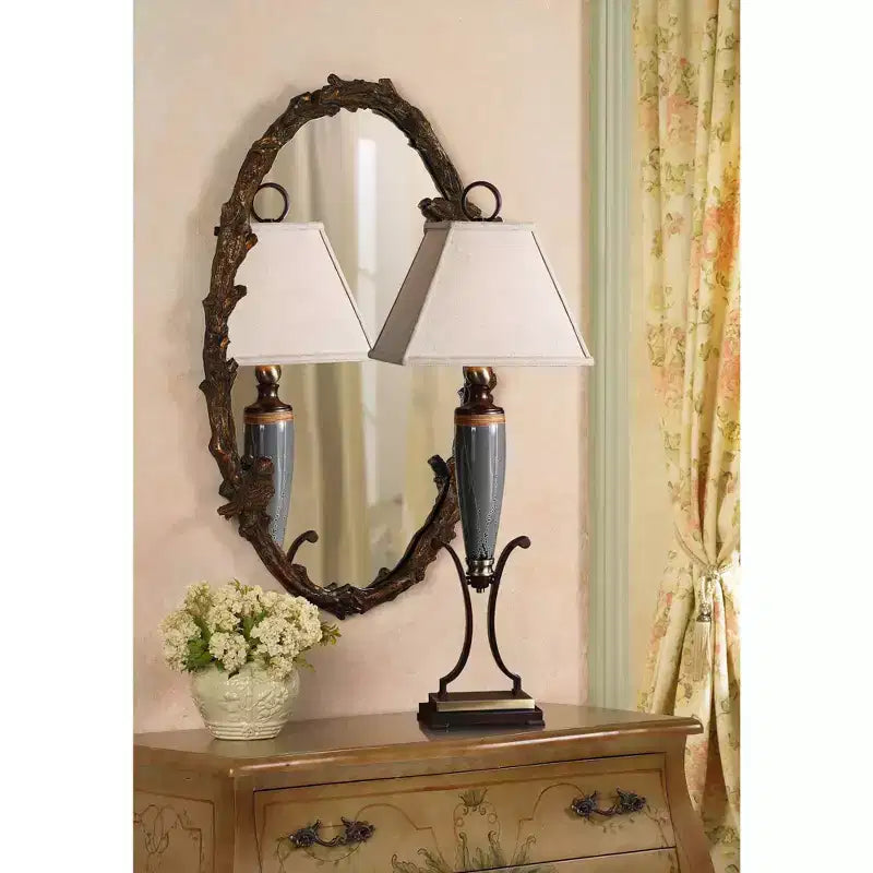Miroir mural ovale de courtoisie, cadre en métal gris doré antique rustique, 23" de large