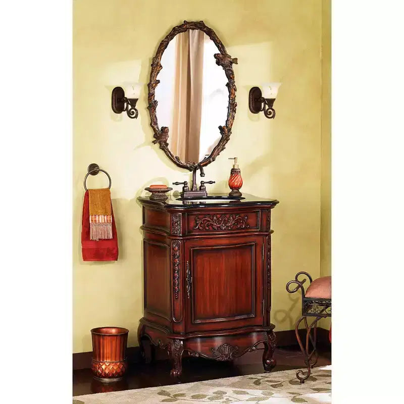 Miroir mural ovale de courtoisie, cadre en métal gris doré antique rustique, 23" de large