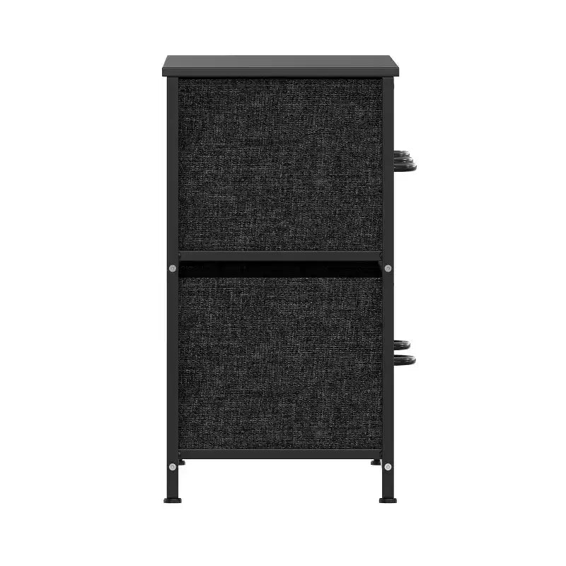 Commode de rangement à 5 tiroirs avec cadre en fonte, plateau en bois et tiroirs en tissu