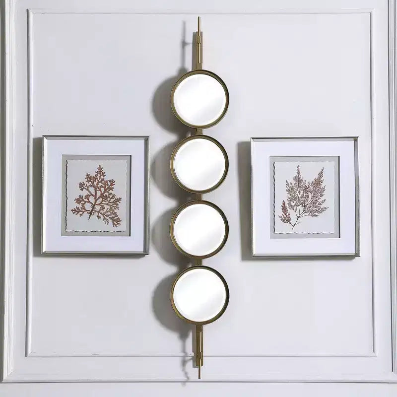 Miroir mural décoratif, cadre en fer doré à la feuille biseauté, 25 cm de large