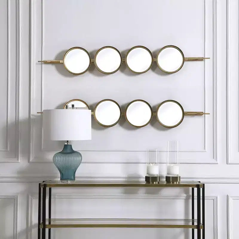 Miroir mural décoratif, cadre en fer doré à la feuille biseauté, 25 cm de large