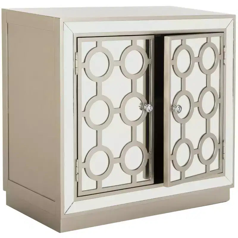 Commode 2 tiroirs, finition champagne et miroir
