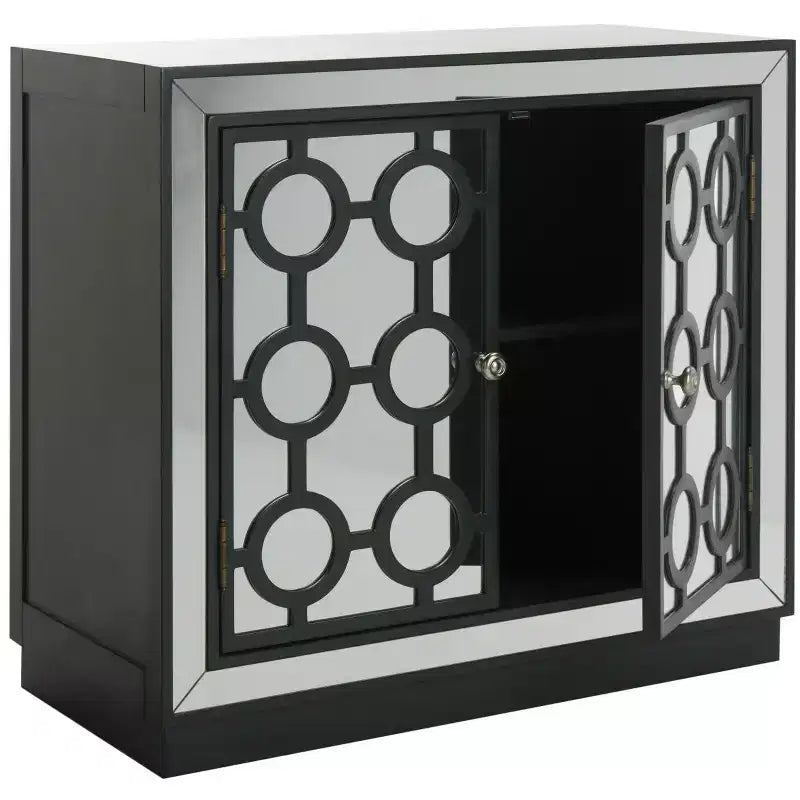 Commode 2 tiroirs, finition champagne et miroir