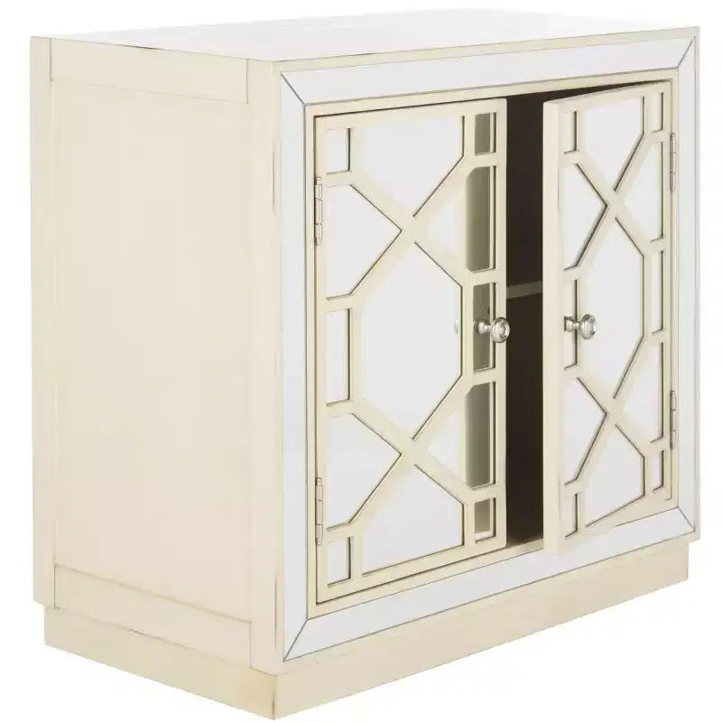 Commode 2 tiroirs, finition champagne et miroir
