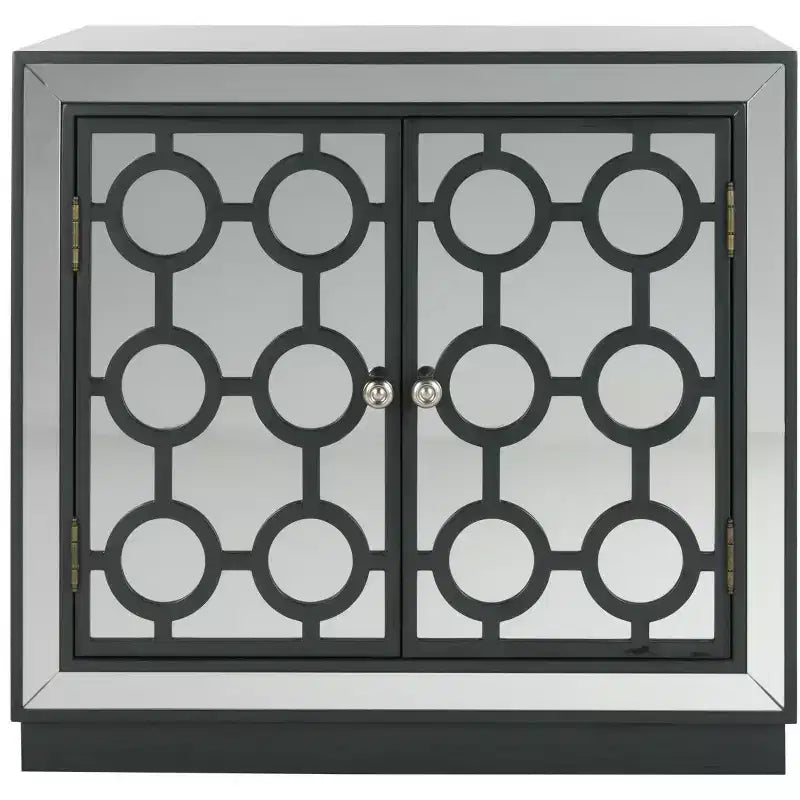 Commode 2 tiroirs, finition champagne et miroir